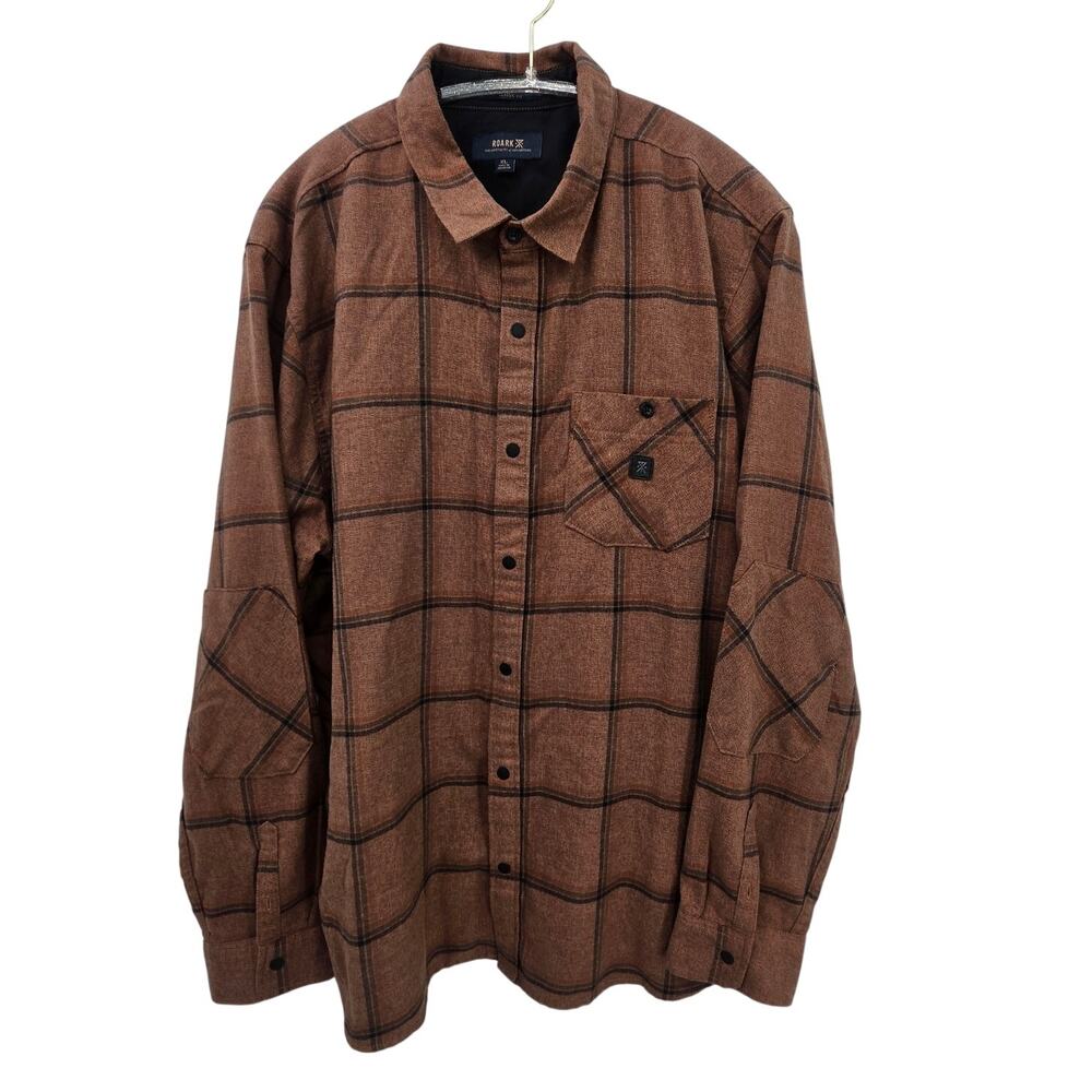 Roark Men's Long Sleeve Light Flannel Button Down Classic Fit XL Brown Black